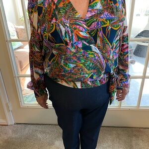 Silky colorful wrap top